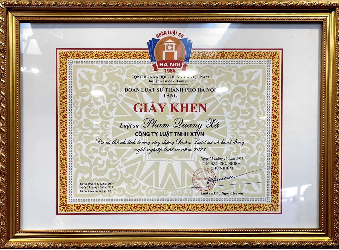 Giấy khen luật sư Phạm Quang Xá - Giám đốc